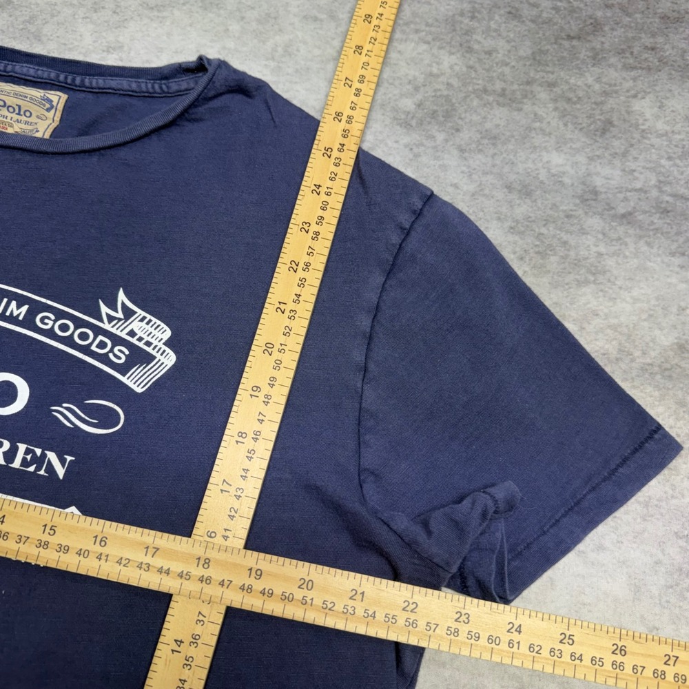 VTG Polo Ralph Lauren Authentic Denim Goods Mens Large Blue Graphic Logo T-Shirt - Picture 5 of 5